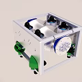 Industrial Equipment Featuring White Frame Green Wheels Black Components And Cylindrical Design