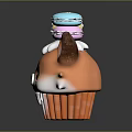 Cute Fox Shaped Cupcake Doll With Yellow Blue Pink Macaron Decorations And White Frosting