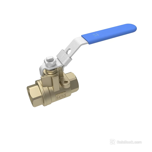 Brass Ball Valve With Blue Handle And Silver Metal Lever Components 3d model 