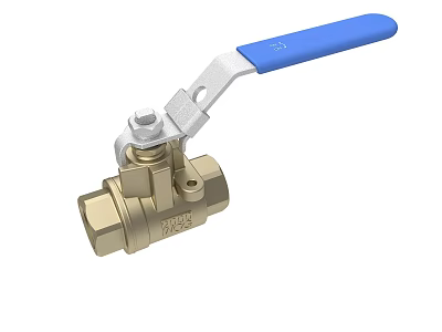 Brass Ball Valve With Blue Handle And Silver Metal Lever Components 3d model