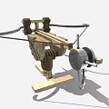 Ancient Wooden Siege Weapon With Wheels Launch Mechanism And Metal Parts Structure