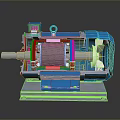 Blue Electric Motor Cutaway View With Copper Coils Fan And Base Structure