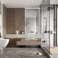Modern Bathroom Interior Design With Marble Countertop Large Mirror And Glass Shower