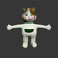 Cartoon Cat Character Figure With White Body Colorful Head Red Cheeks Green Collar And Pocket