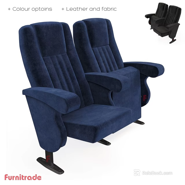 Comfortable Blue Velvet Leisure Chairs With Armrests For Home Theater Seating 3d model 