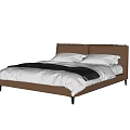 Modern Double Bed with Brown Leather Headboard Black Thin Legs White Sheets and Pillows