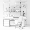 Modern Dark Wooden Desk With Ergonomic Chair Table Lamp Books And Stylish Bookshelf