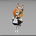 Anime Style Girl Character With Cat Ears Tail In Maid Outfit Orange Hair Blue Eyes