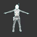 Game And Movie Character In Sci Fi Armored Suit With White Helmet And Blue Accents