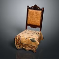 Traditional Leisure Chair Featuring Carved Wooden Backrest And Patterned Fabric Upholstery