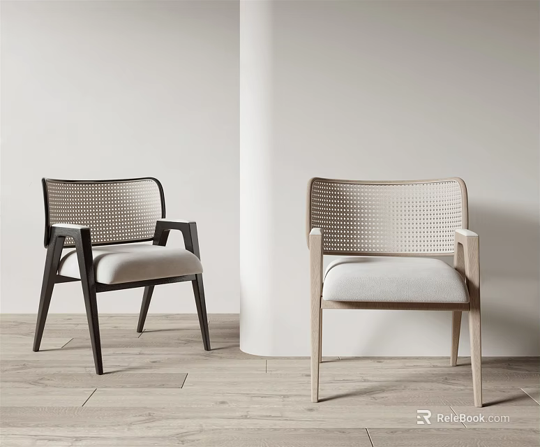 Modern Leisure Chairs With Woven Backrest Dark And Light Frame Comfortable Cushion 3d model 