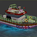 Red White SAR Rescue Boat With Railing Lifesaving Rings And Cross Logo On Blue Water