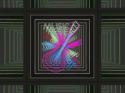 Decorative Mirror With Colorful Lines MUSIC Text Green Accents And Black Frame 3d model