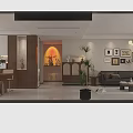 Warm Retro Modern Living And Dining Space With Solid Wood Furniture And Gentle Ambient Lighting
