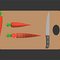 Fresh Red Carrots on Wooden Cutting Board with Sharp Kitchen Knife 3d model