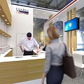 USA Rice Exhibition Booth With Chef Preparing Food And Customer At Counter