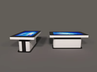 Public Facility Interactive Touchscreen Tables With White Frame And Blue Displays 3d model