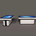 Public Facility Interactive Touchscreen Tables With White Frame And Blue Displays 3d model