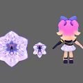 Cartoon Woman With Pink Blue Hair Star Headphones And Crystal Star Decorations