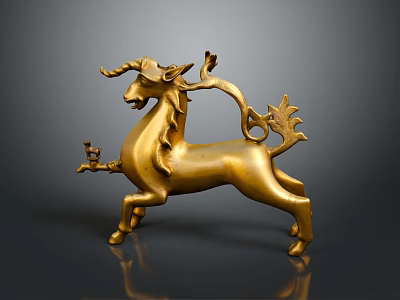 Elegant Golden Unicorn Sculpture With Decorative Horn And Leafy Tail Design 3d model