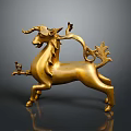 Elegant Golden Unicorn Sculpture With Decorative Horn And Leafy Tail Design