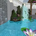 Roof Garden Design Featuring Pool Lotus Flower Rock Formations Waterfall and Pavilion