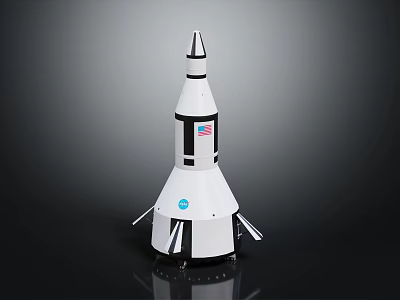 White Black Rocket Model With Pointed Top USA Flag Logo Blue Circular Emblem Bottom Supports 3d model