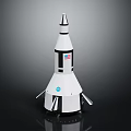 White Black Rocket Model With Pointed Top USA Flag Logo Blue Circular Emblem Bottom Supports