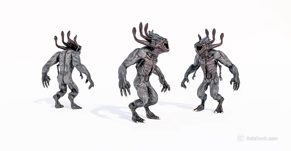 Monster Sculpture Carving Three Different Angles With Detailed Texture Fantasy Style Artwork Design 3d model 