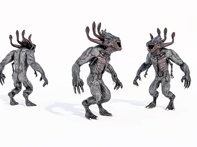 Monster Sculpture Carving Three Different Angles With Detailed Texture Fantasy Style Artwork Design 3d model