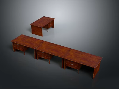 Brown Wooden Desks Set Featuring Long And Short Tabletops With Storage Drawers 3d model
