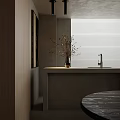 Minimalist Living Room Design With Brown Sofa Stone Coffee Table Flat TV And Window Blinds