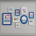 Stylish Photo Wall With Blue And White Square Round Frames Scenery Car Architecture 3d model