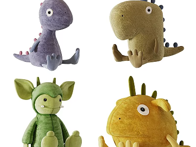Colorful Soft Plush Dinosaur And Monster Stuffed Dolls With Cute Design 3d model