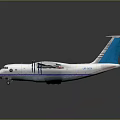 Passenger Plane with White Body Blue Tail Four Propeller Engines Red Wingtips