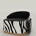 Modern Single Sofa With Zebra Pattern Black And White Upholstery And Gold Base Design 3d model