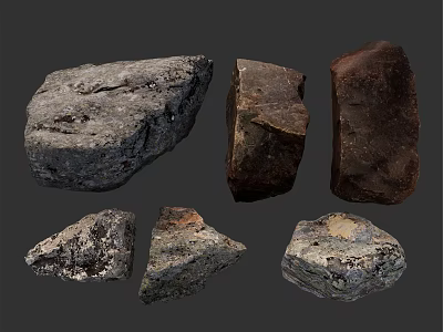 Various Natural Stone And Wood Pieces With Distinct Textures And Shapes 3d model