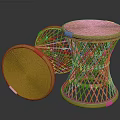 Handcrafted Natural Brown Wicker Stool With Round Frame And Intricate Woven Design