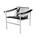 Stylish Modern Leisure Chair With Silver Metal Frame Black Armrests And Black White Spotted Upholstery