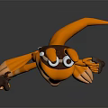 3D Orange Kangaroo-like Cartoon Game Character with Metallic Goggles Standing Pose Raising Hand