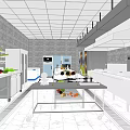 Commercial Restaurant Kitchen With Stainless Steel Refrigerators Display Counter And Fresh Ingredients