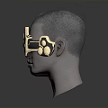 Four Human Head Models Wearing Gold And Green Mechanical Headgear On Reflective Surface
