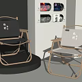 Modern Folding Leisure Chairs With Golden Frame Black And White Fabric Seats