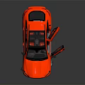 Red Sporty SUV Featuring Open Doors Red Interior Front Grille And Headlights