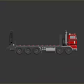 Red Flatbed Truck With Front Cab Multiple Wheels And Shiny Flatbed Surface 3d model