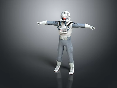 Futuristic Game Movie Character In Gray And White Uniform With Helmet And Arms Outstretched Pose 3d model