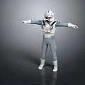 Futuristic Game Movie Character In Gray And White Uniform With Helmet And Arms Outstretched Pose