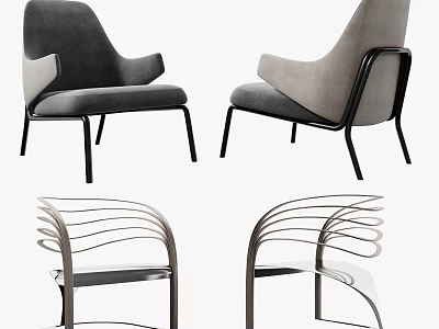 Modern Leisure Chairs With Metal Frames Upholstered Seats Armrests And Curved Design 3d model