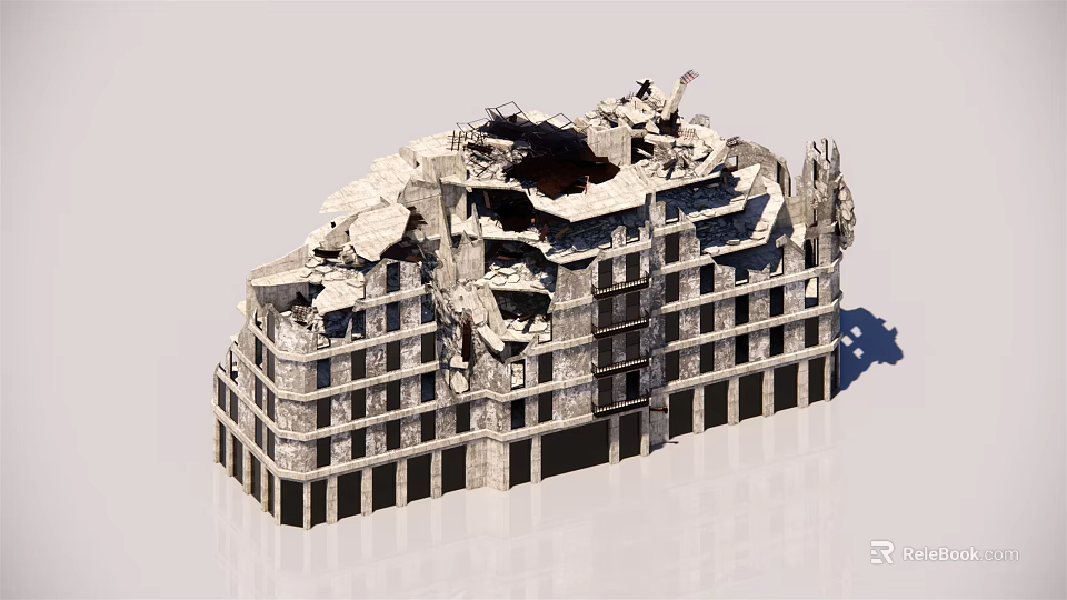 Ruined Architectural Components Of Collapsed Multi Story Building With Damaged Walls And Broken Floors 3d model 