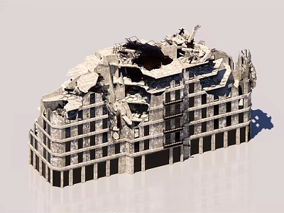 Ruined Architectural Components Of Collapsed Multi Story Building With Damaged Walls And Broken Floors 3d model